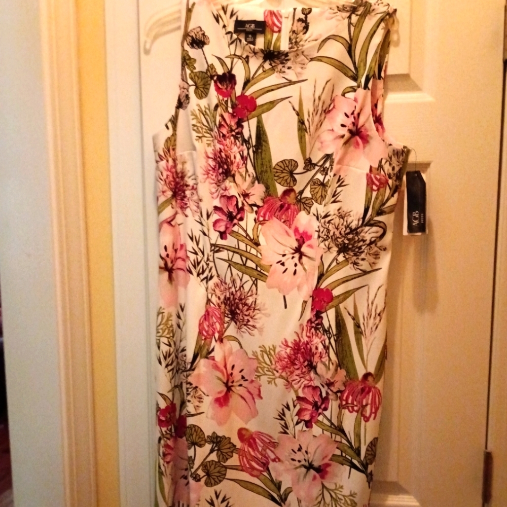AGB Pink and White Sheath Midi Dress for Wedding Guests
